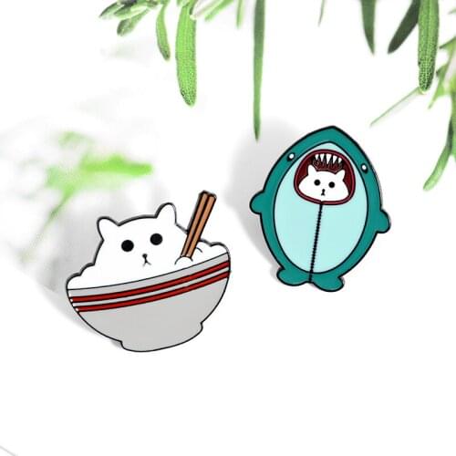 Funny shark animal cat Creative brooch Personality brooch pin badge enamel backpack lapel pin hat jewelry gifts for friends