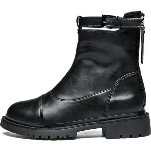 Womens Shoes Black Platform Boots Fashion Women Boots Winter Leather Martin Boots Motorcycle Thick Heel Platform High Heels