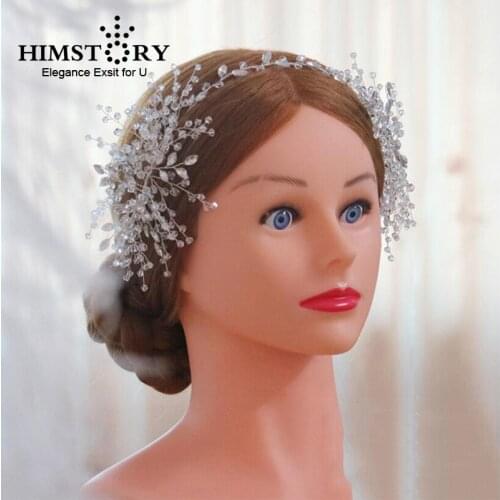 HIMSTORY Pure Handmade Bridal Clear Crystal Headbands Bridal Wedding Party Festival Holiday Hairwear Hair Accessory