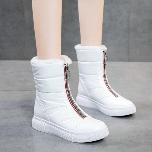 Thicken plush Waterproof Snow Boots Womens Short Boots 2020 New Wild Joker White Botties Warm Winter Shoes Black Front Zip rty6