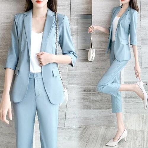 Womens suit spring and autumn new style fashion slim gray professional suit jacket pants casual OL suit two piece set women