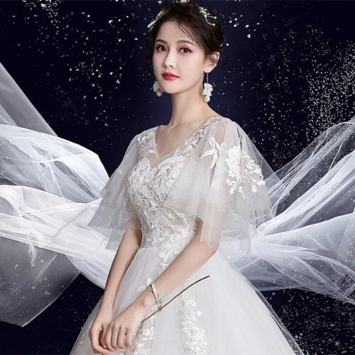 New Bride Dress White With Sleeves Embroidery Beadings Bridal Robes Wedding Gown For Pregnant vestidos de novia Korean Style