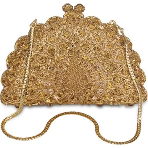 Gold Luxury Peacock Women Crystal Evening Bags Animal Clutch Designer Bridal Clutches Wedding Purses Party Handbags