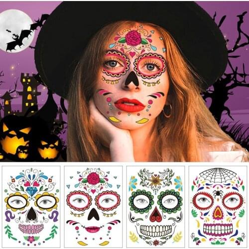 1Pc Hot Special Waterproof Skull Face Halloween Temporary Tattoo Stickers Day Of The Dead Dress up Face Decal Facial Makeup