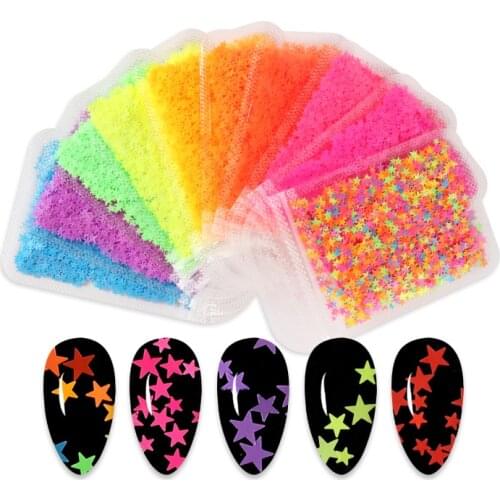 10 Bags Neon Nail Art Glitter Star Sequins Fluorescence Starry Paillette Glitter Flakes Nails Accessories Professional Manicure