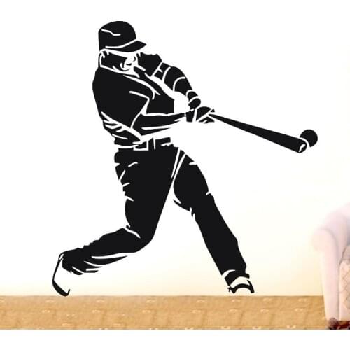 Baseball Player Sports Wall Decor Removable Vinyl Decal Sticker Art Mural Waterproof Mural Decal Sport Style for Kids Room