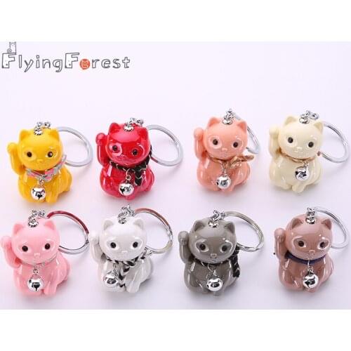 Flyingforest Cartoon 3D Lucky Cute Cat Boyfriend Christmas Gift Men Jewelry Car Keyring Animal Acrylic Red Car Keychain 2019