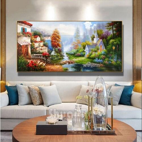 Bridge Flowing Water Family scenery handmade puzzles diamond painting full square mosaic diamond embroidery rhinestones art,N803
