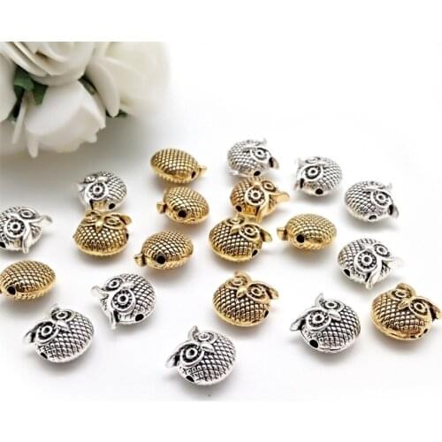 10pcs 13x13mm Vintage Metal Charms Owl Head Spacers Beads Zinc Alloy Beads For DIY Jewelry Findings Craft Bracelet Making