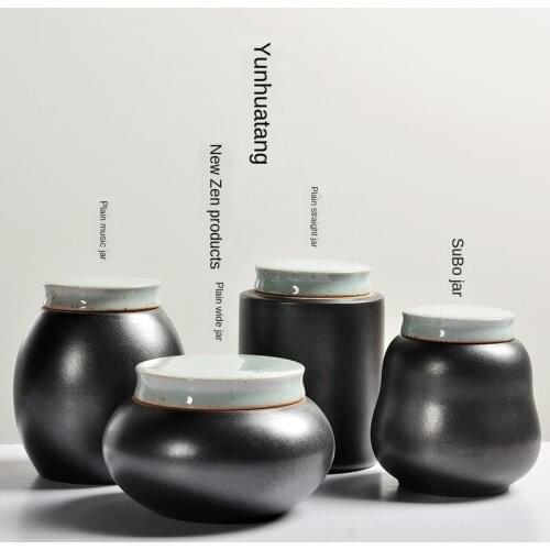 Tea Tea Zen Black Manual Kiln Sealing Tie Guan Yin Tea Ceramic Cha Guan Tea Container Pottery Jar Ceramic Jar Tea Bucket