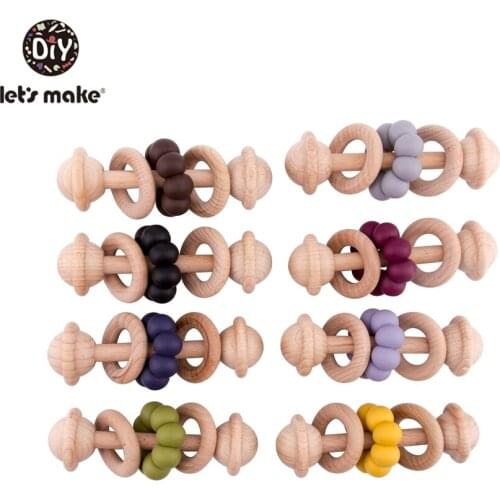 LetS Make Wooden Rattle Silicone Wooden Teether Food Grade Toddler Activity Toys Baby Teether Wooden Ring Teething Toy