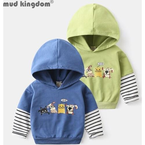 Mudkingdom Kids Hoodies Sweatshirts Cartoons Stripe Patchwork Pullover Boy Clothes Fashion Casual Long Sleeve Tops Spring Autumn