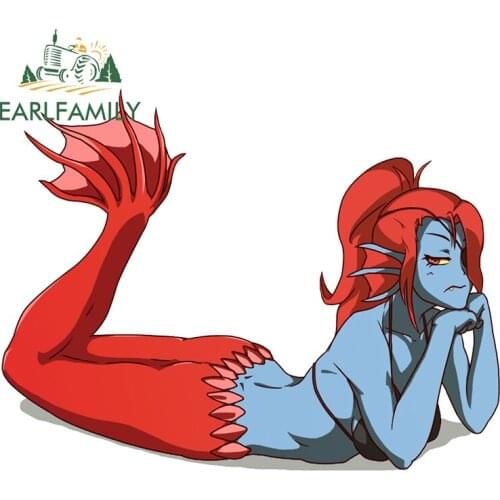EARLFAMILY 13cm x 10cm for Fish Wife Undertale Car Stickers Sunscreen Vinyl Decal Occlusion Scratch Car Accessories Bumper Decor