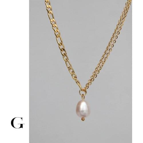 GHIDBK Hot Sale Dainty Layering Baroque Irregular Natural Freshwater Pearl Pendant Necklaces Summer Bohe Stainless Steel Chokers