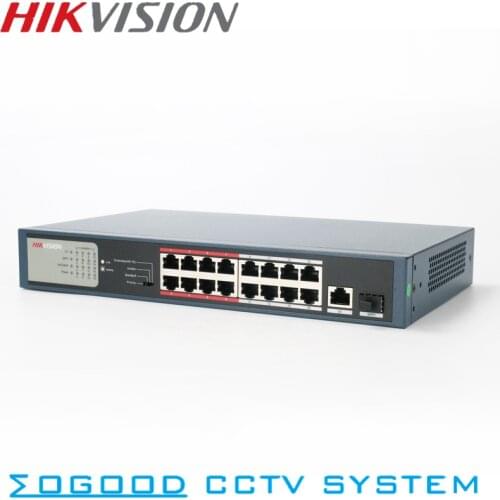 Hikvision Original DS-3E0318P-E/M Unmanaged 16 Ports PoE Switch 10/100 Mbps and 1 1000 Mbps Up-Link Port For 16CH NVR