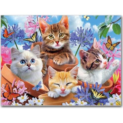 Full Drill Square Diamond Painting Cat Handmade Gift Mosaic Animal Embroidery Flower Cross Stitch Home Decoration