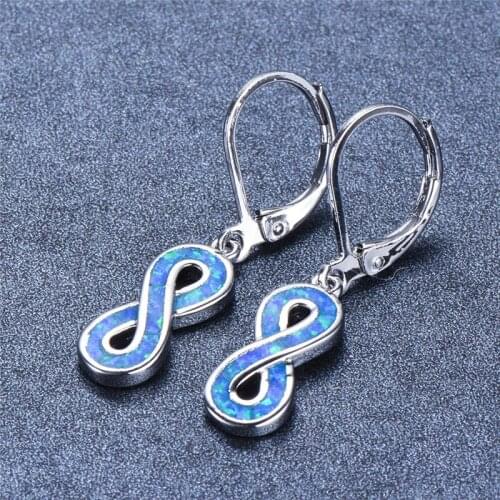 Creative 8 Shaped Dangle Earrings White Blue Opal Infinity Earrings Classic Silver Color Drop Earrings For Women Wedding Jewelry