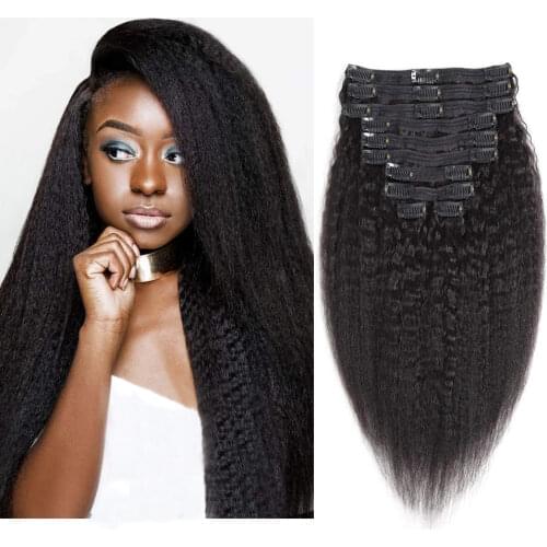 Kinky Straight Hair Clip in Human Hair Extensions 120g Maxine Hair Yaki Straight Human Hair Clip in Hair Extensions Full Head