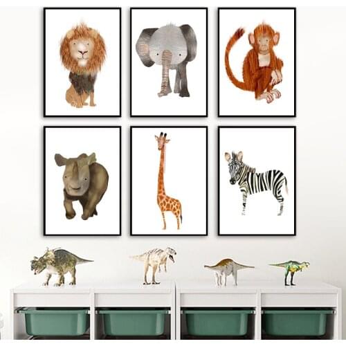 Lion Giraffe Elephant Zebra Monkey Abstract Nursery Wall Art Print Canvas Painting Nordic Poster Wall Pictures Kids Room Decor