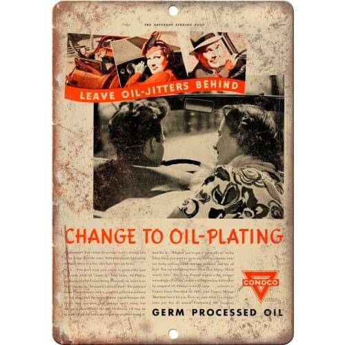Adkult Conoco Oil-Planting Motor Oil Vintage Ad 12" X 9" Reproduction Metal Sign A772