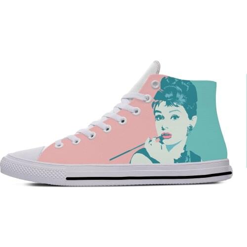 Movie Star Audrey Hepburn Cute Fashion Popular Casual Cloth Shoes High Top Breathable Lightweight 3D Print Men Women Sneakers