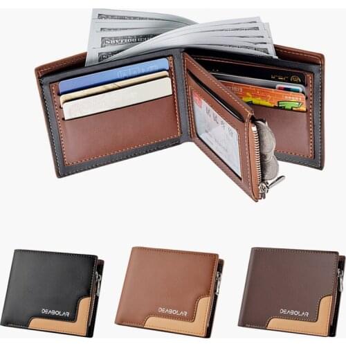 Fashion Mens Wallet Short PU Holder Wallet Stitching Business Multi-card Zipper Coin Purse