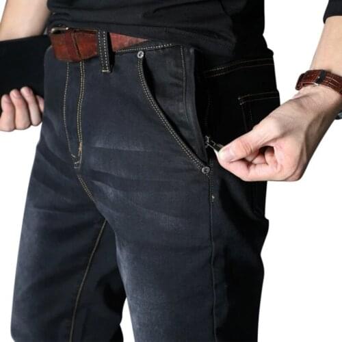 Men Jeans Size 42 Zipper Anti-theft Black Blue Casual Classical Denim Pants 2021 Spring Autumn New Straight Baggie Jeans