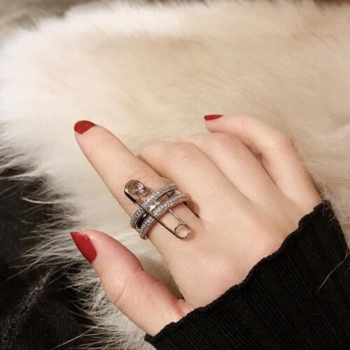 Zircon Silver Color Finger Rings Set For Women With Pin Cubic Ring Pave Setting Angel Mujer Bague Female Party Jewelry