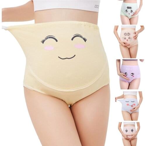 High Waist Underwear Belly Support Pregnant Women Underwear Cartoon Face Pattern Panties Breathable Cotton Adjustable Maternity