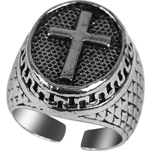 New Fashion Domineering Retro Index Finger Ring Personality Creative Cross Alloy Ring Opening Adjustable Mens Jewelry Gift