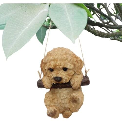 Innodept12 Resin Puppy Dog Hanging Figurine Garden Home Wall Statue