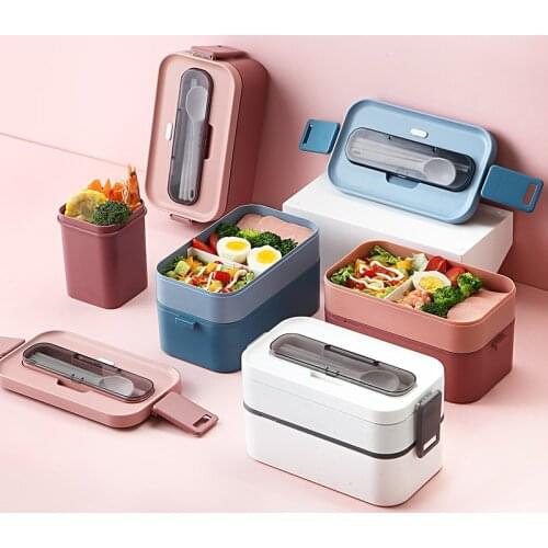 Japanese-style simple box can be microwave-heated lunch box with cutlery set office worker student separated portable lunch box