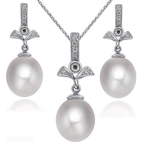 Sinya Pearl jewelry set in 925 sterling silver include pearl pendant necklace and pearl dangle Earrings Christmas Birthday Gift