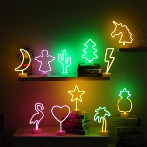 LED Neon Night Light With Base Creative Cat Star Moon Heart Tree Shape Neon Lamp For Party Wedding Beadroom Bar Decoration
