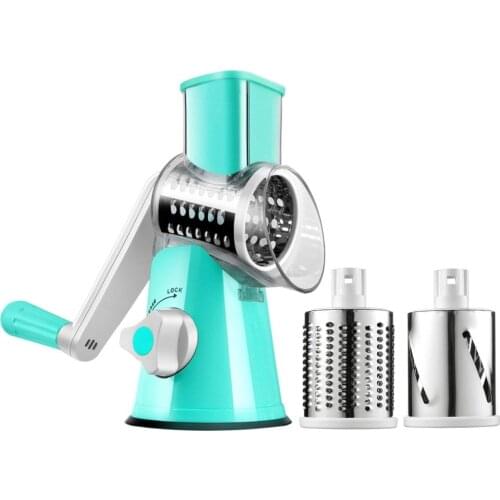 Vegetable Mandoline Slicer, Vegetable Fruit Cutter Cheese Shredder Rotary Drum Grater with 3 Stainless Steel Rotary Blades