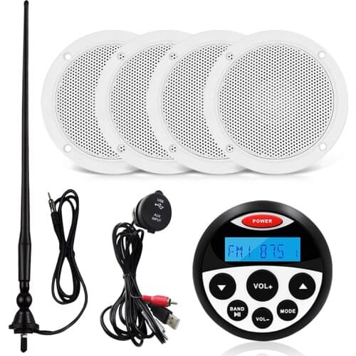 Waterproof Marine Stereo Bluetooth Receiver Boat Radio Audio Car MP3 Player+4inch Marine Speakers +USB Audio Cable+FM AM Antenna