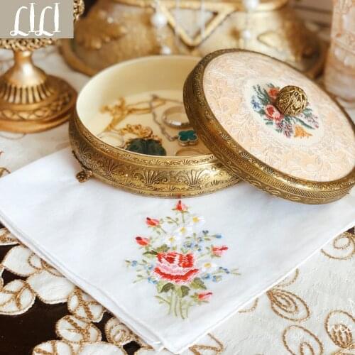 Embroidery BY Hand 100% Cotton Handicraft Gift Rose Handkerchief