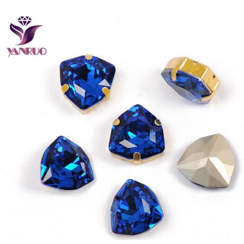 YANRUO 4706 Trilliant Capri Blue Pointback Glass Rhinestones Sewing Ornaments Stones And Crystals Silver Gold Claw Setting