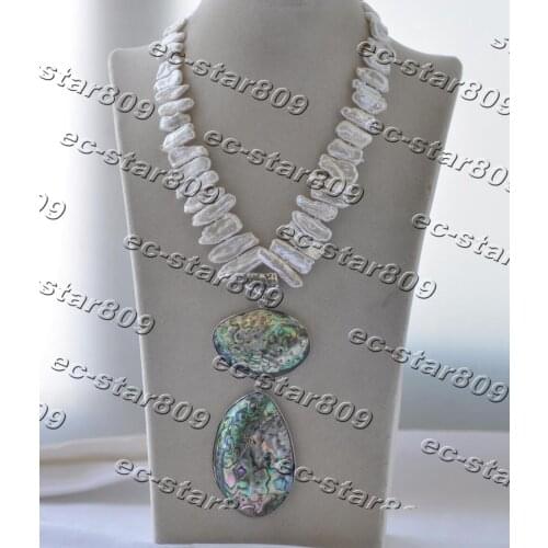 Z11294 17" 25mm White Biwa Pearl Peacock Abalone Shell Necklace Pendant Women Fasionh Jewelry