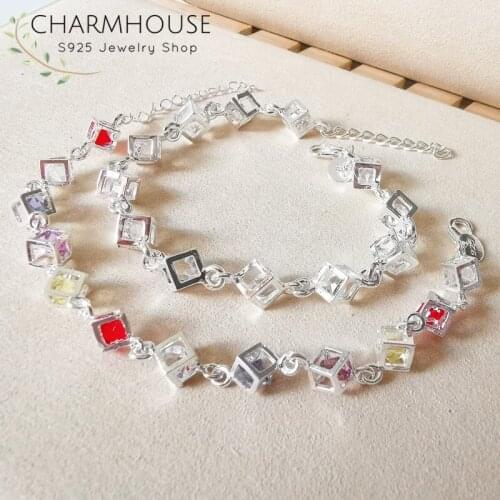 Charmhouse Cubic Zirconia Bracelets For Women Pure Silver Link Chain Bracelet Pulseira Femme Statement Jewelry Accesories Bijoux