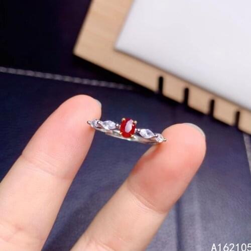 925 Pure Silver Chinese Style Natural Ruby Womens Luxury Exquisite Simple Oval Adjustable Gemstone Ring Fine Jewelry Support De