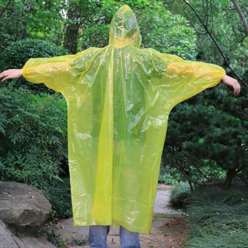 10Pcs Rain Coat Hood Raincoat Cloak Hiking Outdoor Cover Plastic Colorful Transparent Adult Mantle Disposable Poncho Camping