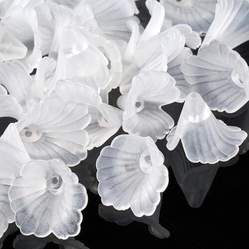 Pandahall 20pcs Jewelry DIY Beads Frosted Transparent Acrylic Flower Beads White Mixed Color for Jewelry Making Necklace 20x20mm