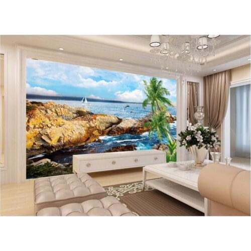 3d room wallpaper custom photo Sea spray reef coconut dolphin background wall Home decor 3d wall murals wallpaper for walls 3 d