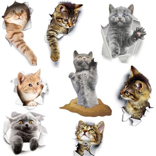 3d Vivid Hole Cat Dog Wall Sticker Bathroom Toilet Kids Room Decoration Wall Decals Sticker Refrigerator Waterproof Poster