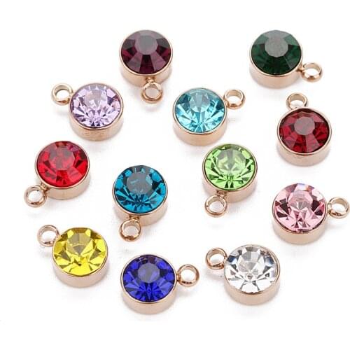 5pcs 12 Colors Stainless Steel Colorful Crystal Charms Cz Rhinestone Birthdaystone Charm &Pendant For Birthday Jewelry Making