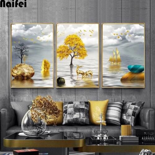 Diy Diamond Painting Trunk Lake Natural Tree Landscape Full Square Round 5D Diamond Embroidery Mosaic Needlework Home Decor