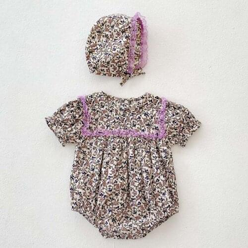 Summer Newborn Toddler Girls Bodysuits Cute Infant Baby Girl Floral Bodysuit Jumpsuit Outfits Hat Casual Clothes