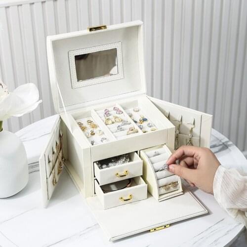 Leather Jewelry Box Best Gift Exquisite Jewelry Casket Portable Multifunction Jewelry Display Upgraded Version With Mirror