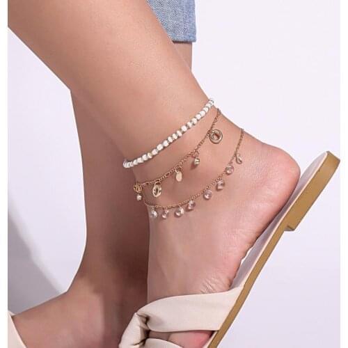 Rhinestone Beach Foot Anklet For Women Bohemian Female Anklets Summer Bracelet On the leg Foot Chain Jewelry